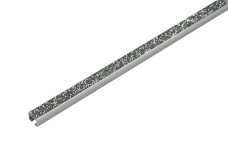 [92045] Perfil Aluminio C/Piedras Plateado 2.44Mt