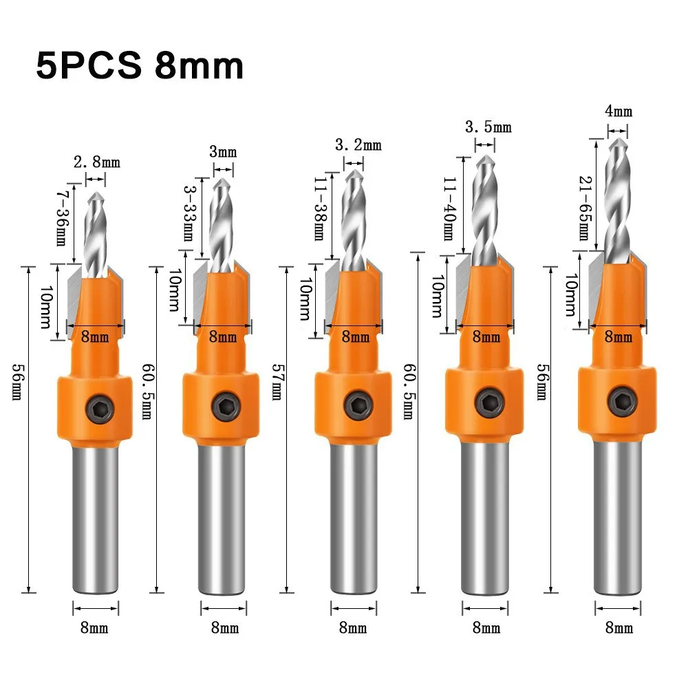 [A0003] Mecha Avellanadora 5Pc 2.8mm a 4mm * 8mm