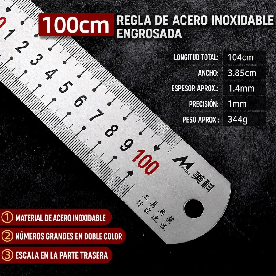 Regla de acero reforzado 100cm Mytek