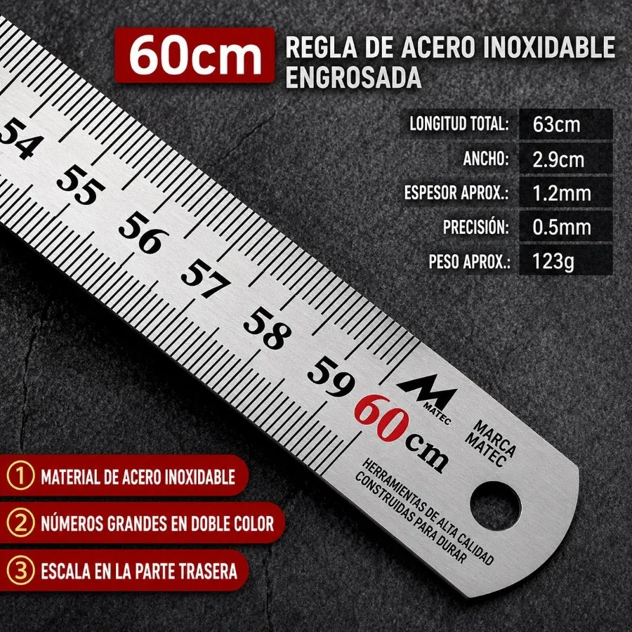 [65998] Regla de acero reforzado 60cm Mytek
