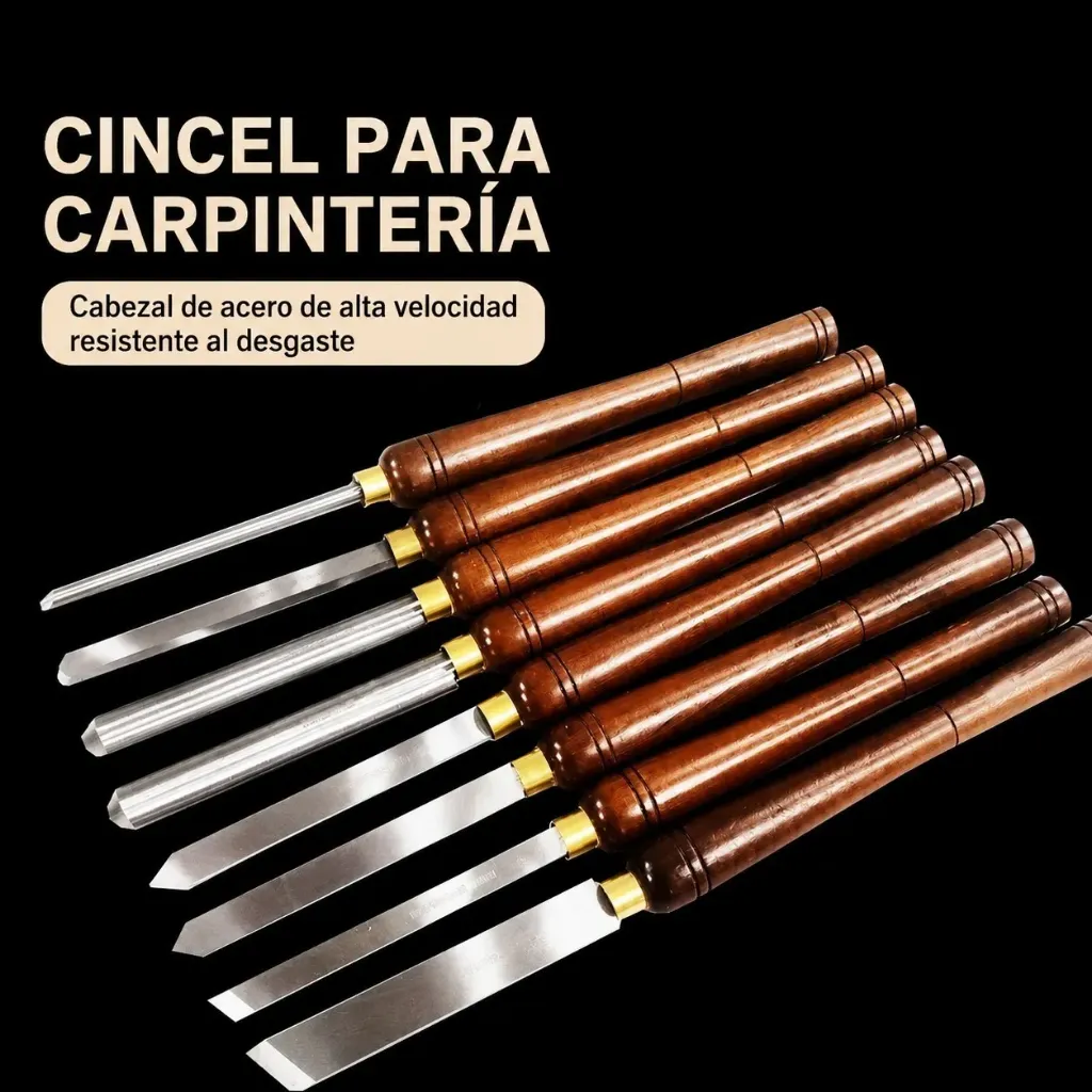 [66014] Juego De Cincel para Torno 8Pcs mango madera